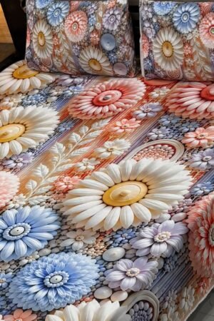 Premium Quality 3pcs 9d Digital Printed Bedsheet Set With 2 Pillow Covers