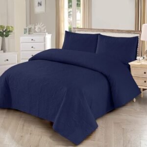 Premium Quality Microfiber Quilted Plain 3pcs King Size Double Bed Bedspread With 2 Pillow Covers