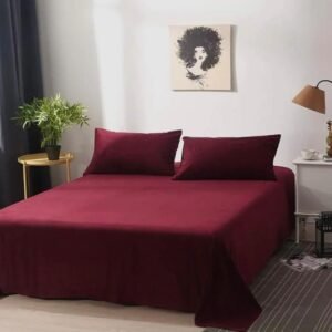 Premium Quality Plain  Mehroon Color Cotton Bedsheet King Size With 2 Pillow Covers