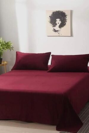 Premium Quality Plain  Mehroon Color Cotton Bedsheet King Size With 2 Pillow Covers