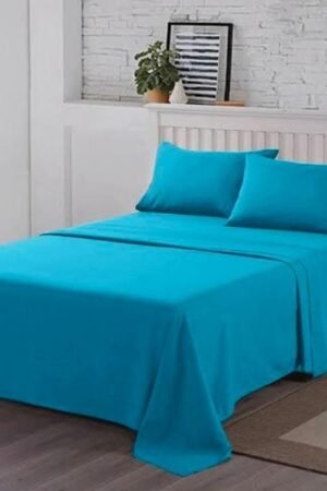 Premium Quality Plain  Sky Blue Color Cotton Bedsheet King Size With 2 Pillow Covers