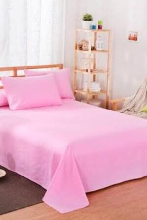 Premium Quality Plain Pink  Color Cotton Bedsheet King Size With 2 Pillow Covers