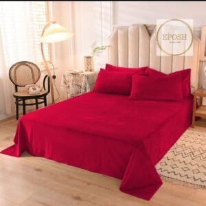 Premium Quality Plain Red Color Cotton Bedsheet King Size With 2 Pillow Covers