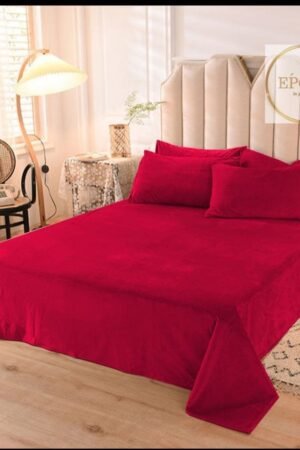 Premium Quality Plain Red Color Cotton Bedsheet King Size With 2 Pillow Covers