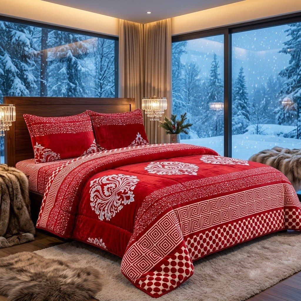 Threadpk Premium King Size 4-Piece Fleece Bedsheet & 500 GSM Razai Set - Image 2
