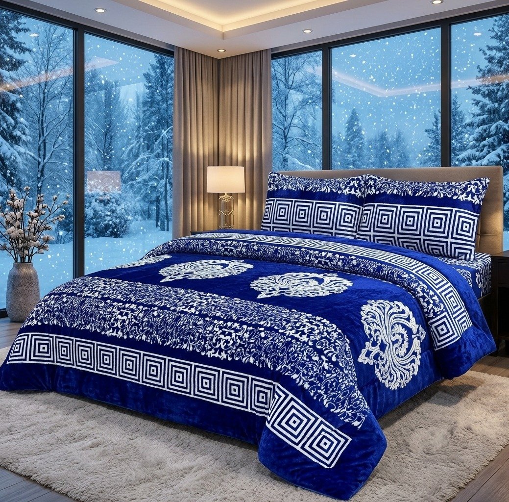 Threadpk Premium King Size 4-Piece Fleece Bedsheet & 500 GSM Razai Set